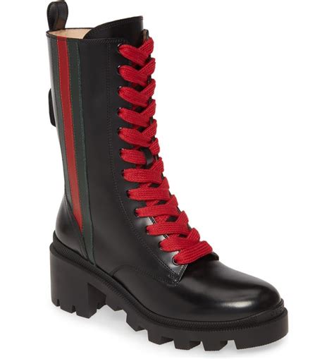 gucci women combat boots|women's black leather Gucci boots.